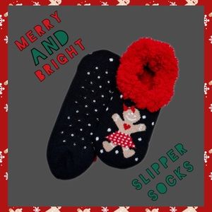 MERRY AND BRIGHT Gingerbread Christmas / Holiday / Winter Slipper Socks